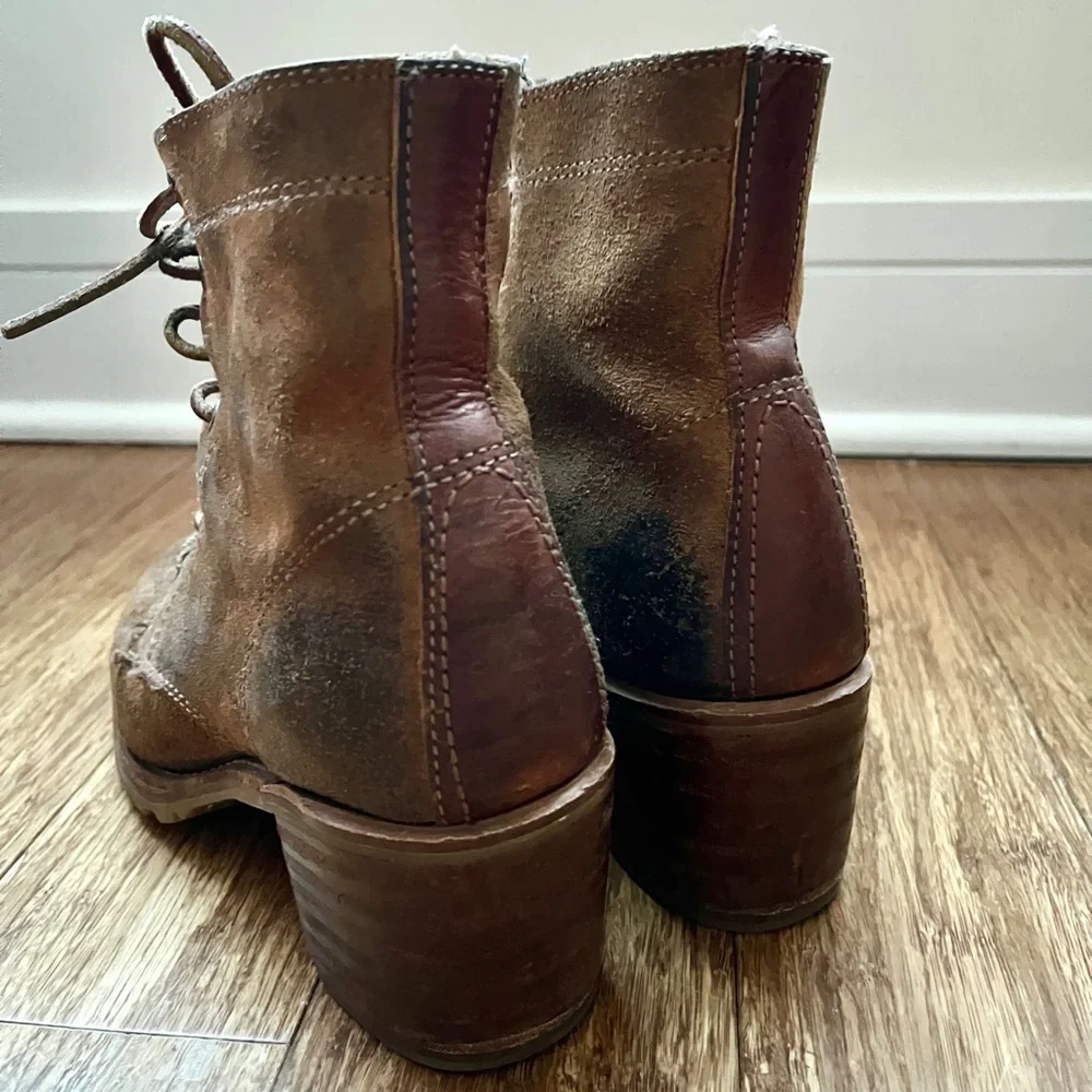Frye Sabrina 6G Brown Distressed Suede Wood Heel - Picture 9 of 9